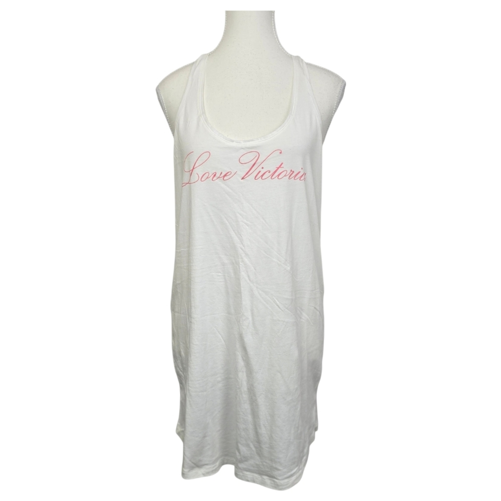 Victoria’s Secret White Logo Tank Top Oversize Medium Casual Lounge Basic Gym